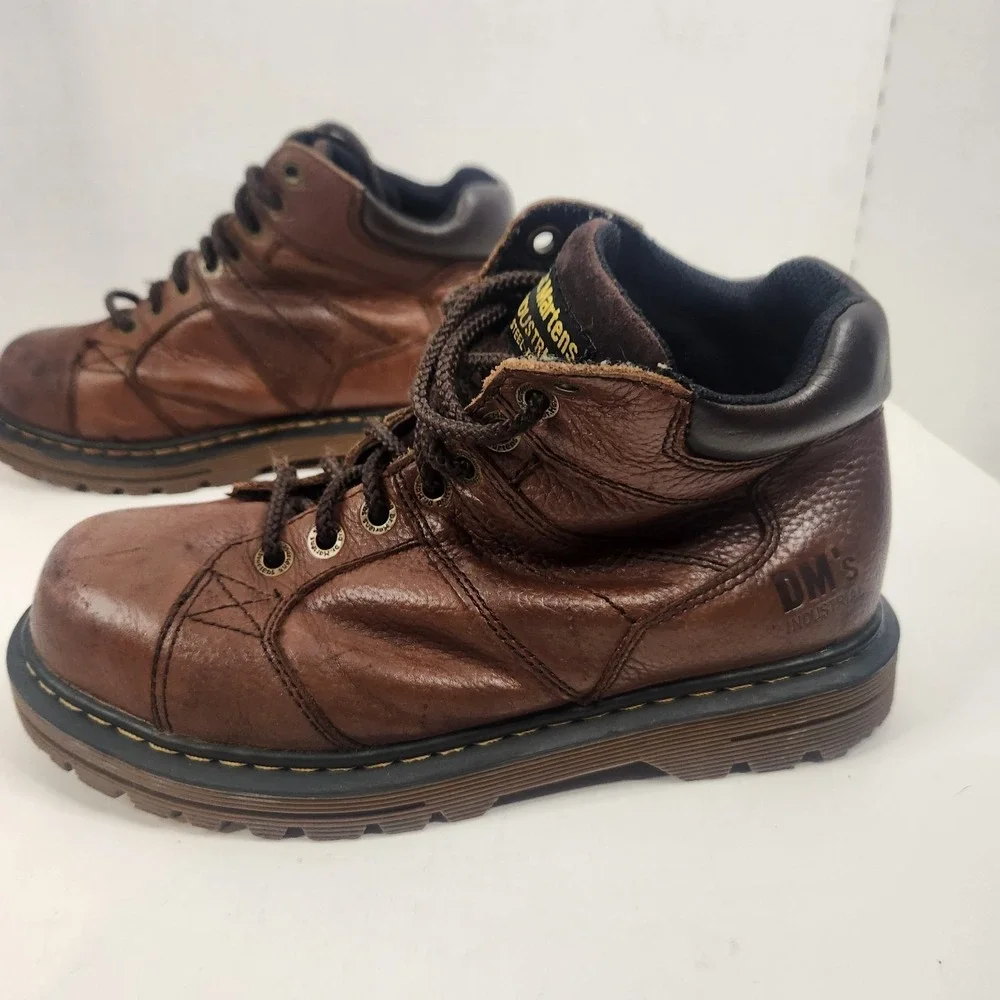 Dr Martens Mens Leather Ankle Boots Sz 8 Leather Steel Toe Work Hiking‎ Brown